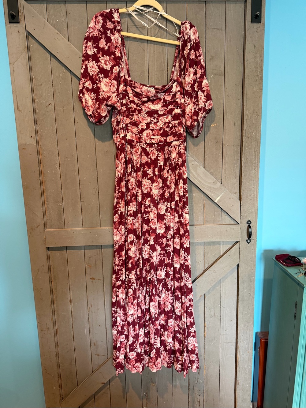 ARULA Burgundy and Pink Floral Maxi Dress